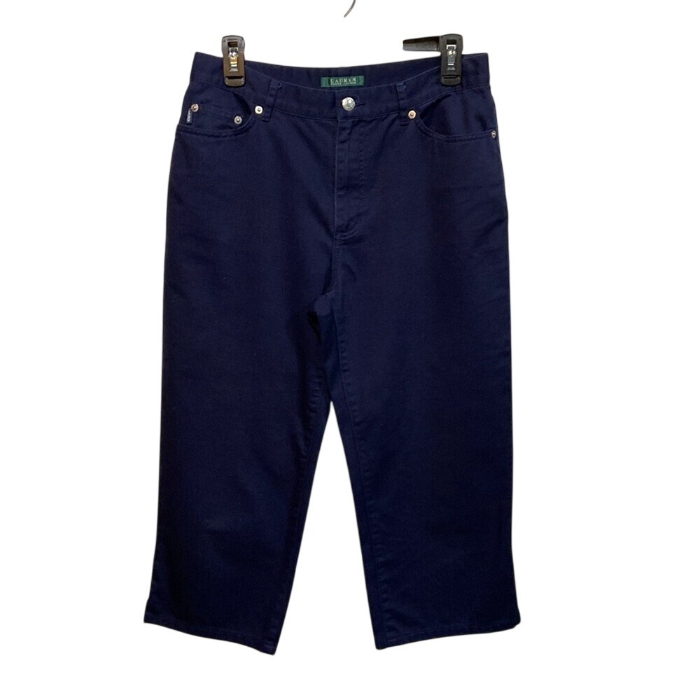 Lauren Ralph Lauren Navy Blue Cropped‎ Jeans High Rise Cotton Denim Pants Size 8